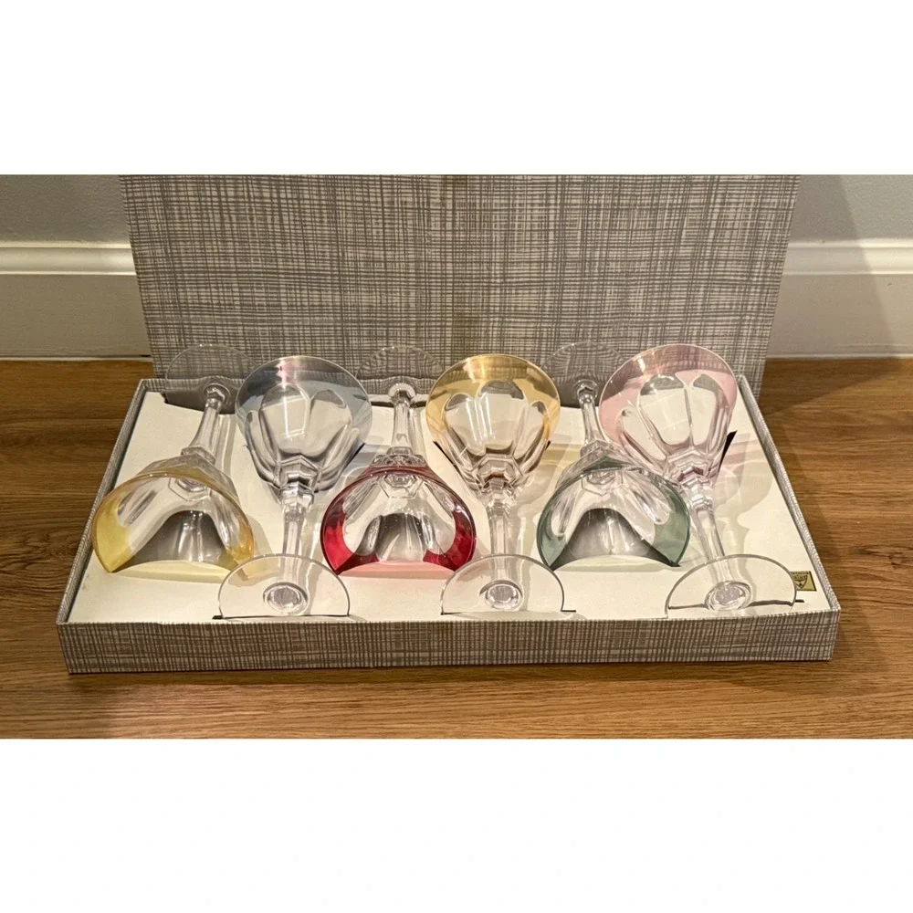 🍷 Cristal d’Arques France Colored Wine Glass Set of 6 Vintage 7” Boxed